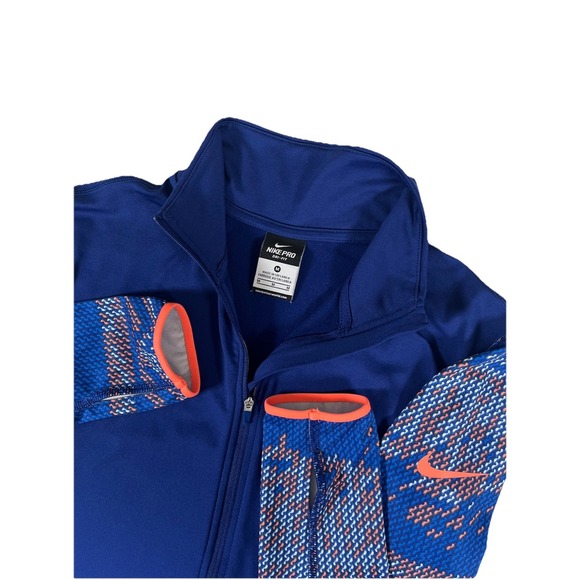 Nike Pro Dri-Fit Blue Nordic 1/2 Zip‎ Pullover Geometric Thumb Holes Women's M - Picture 1 of 10